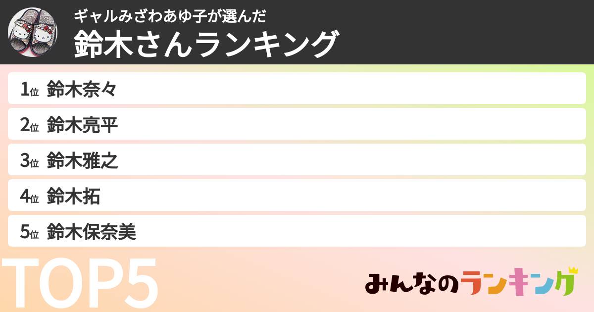 ギャルみざわあゆ子さんの「鈴木さんランキング」