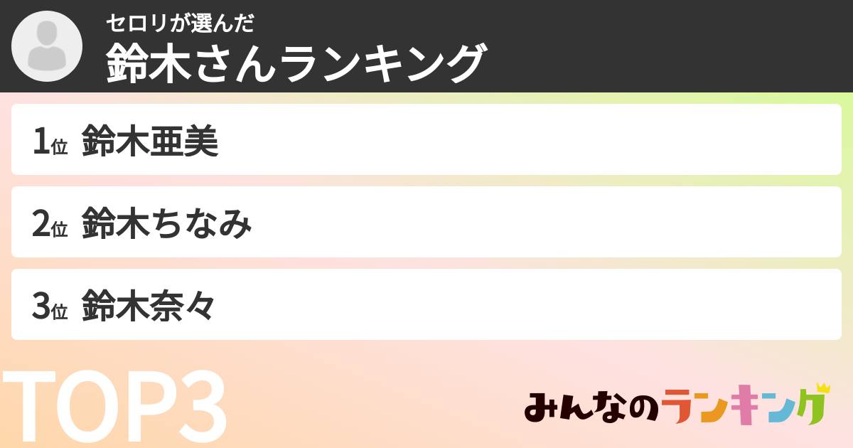 セロリさんの「鈴木さんランキング」