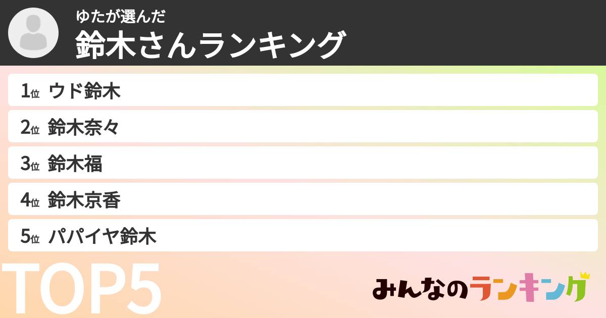 ゆたさんの「鈴木さんランキング」