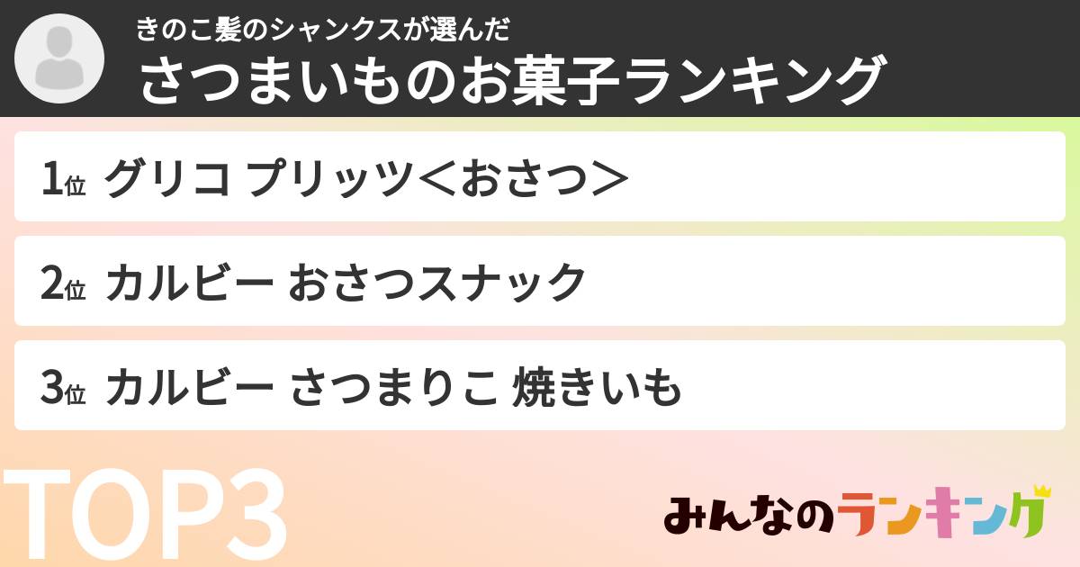 きのこ髪のシャンクスさんの「さつまいものお菓子ランキング」