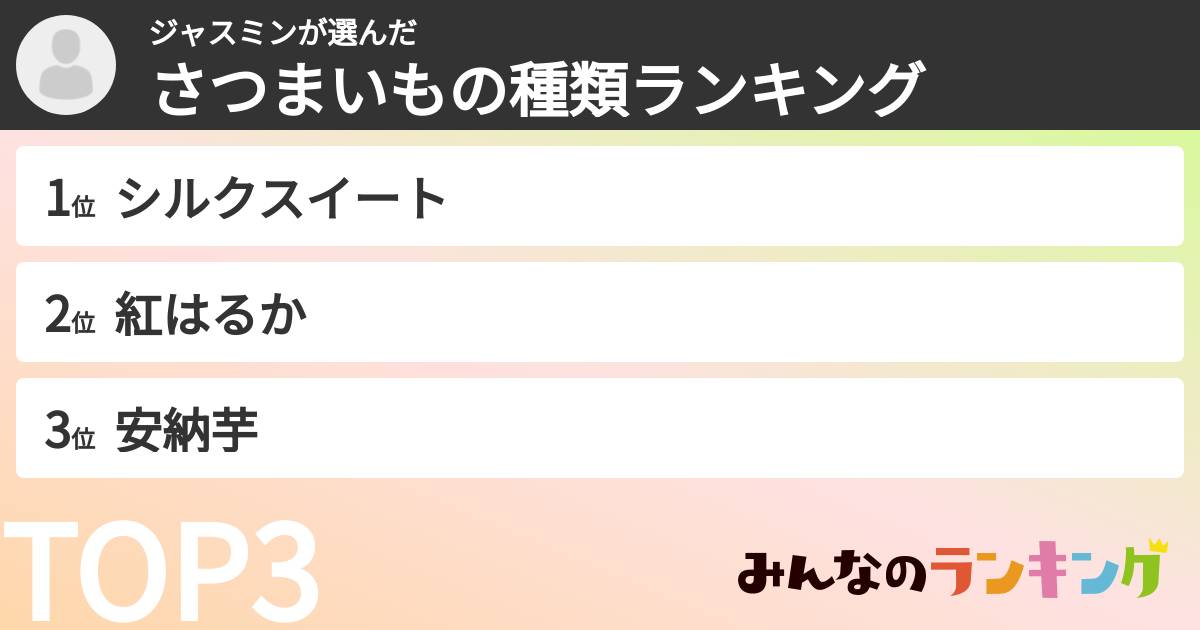 ジャスミンさんの「さつまいもの種類ランキング」