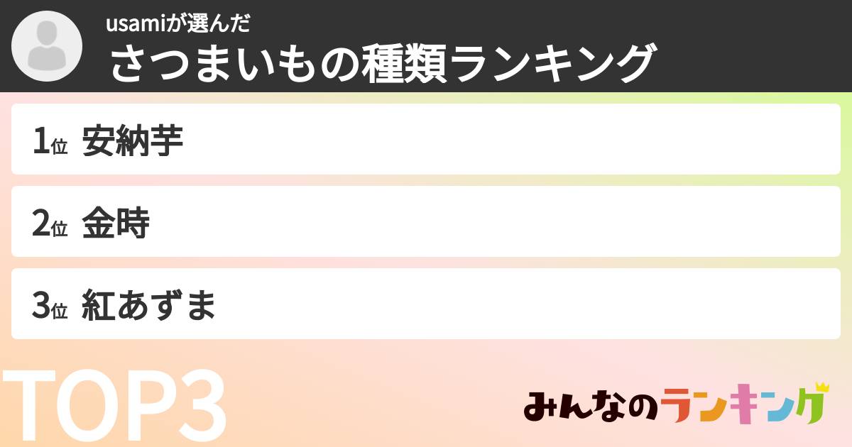 usamiさんの「さつまいもの種類ランキング」