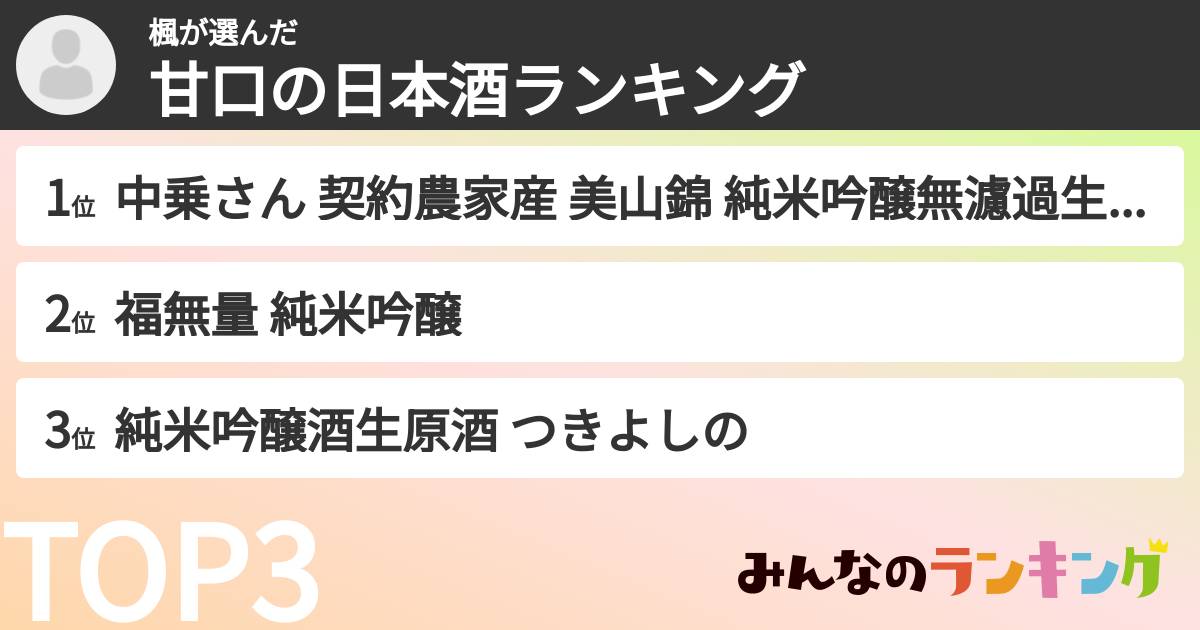 楓さんの「甘口の日本酒ランキング」