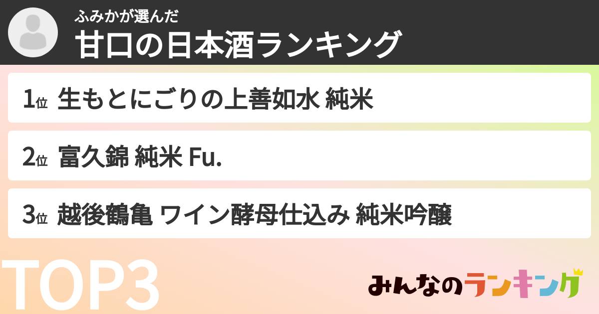 ふみかさんの「甘口の日本酒ランキング」