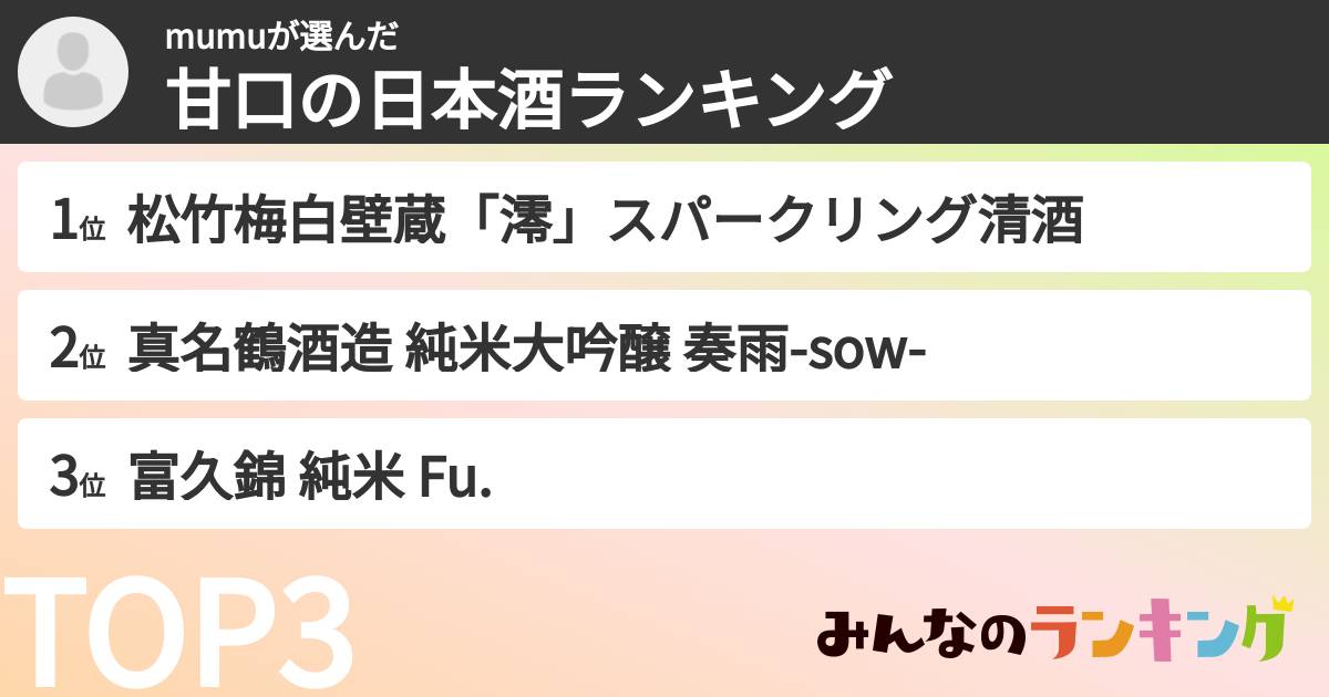 mumuさんの「甘口の日本酒ランキング」