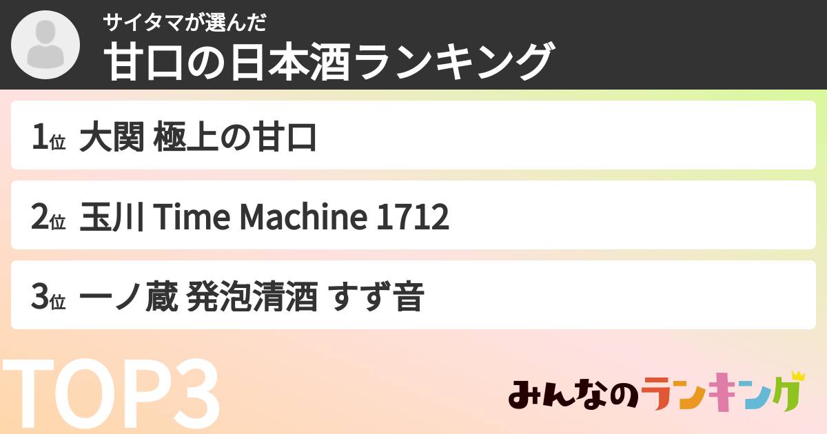 サイタマさんの「甘口の日本酒ランキング」