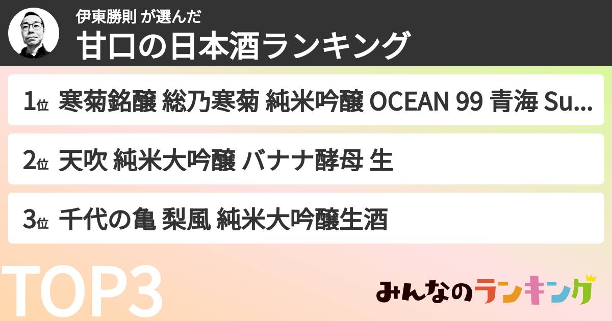 伊東勝則	さんの「甘口の日本酒ランキング」