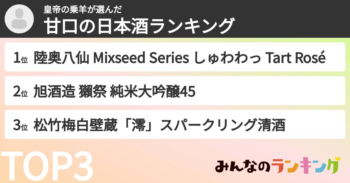 皇帝の乗羊さんの「甘口の日本酒ランキング」