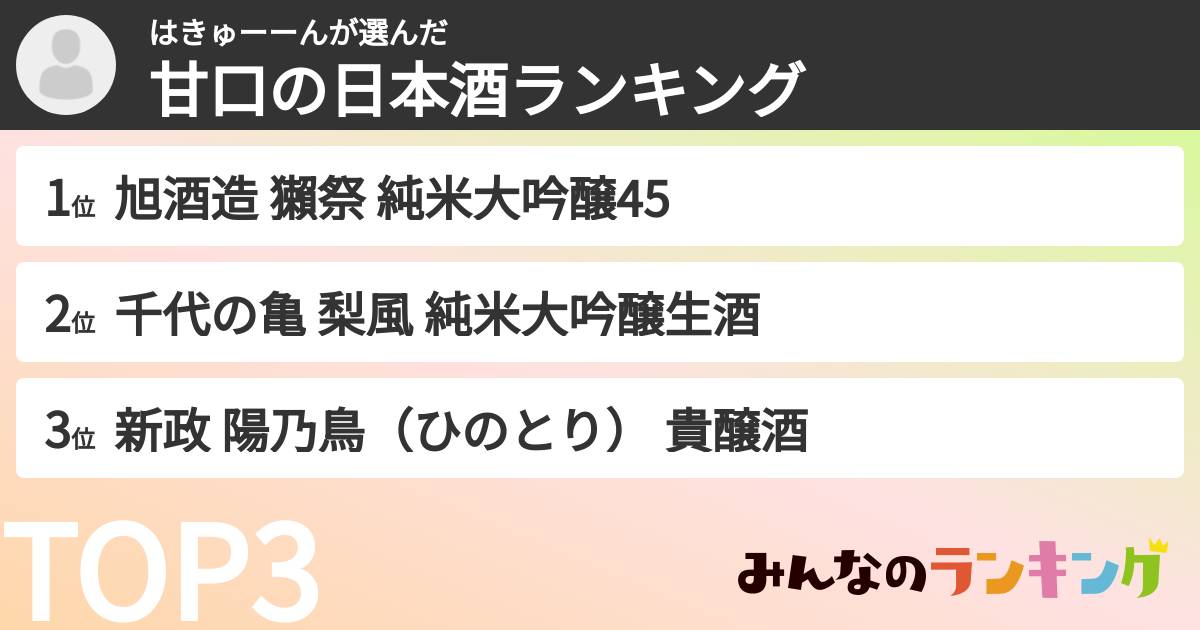 はきゅーーんさんの「甘口の日本酒ランキング」