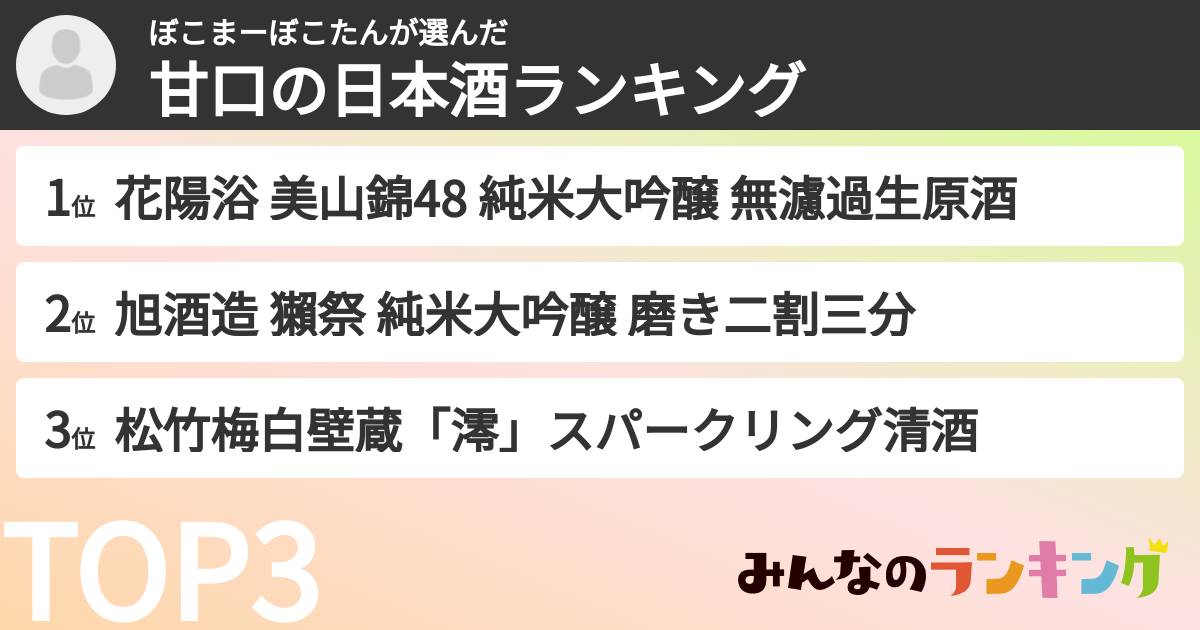 ぼこまーぼこたんさんの「甘口の日本酒ランキング」