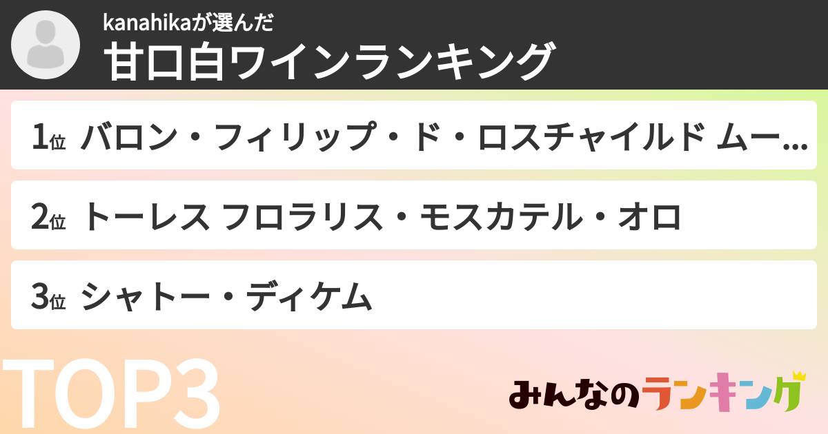 kanahikaさんの「甘口白ワインランキング」