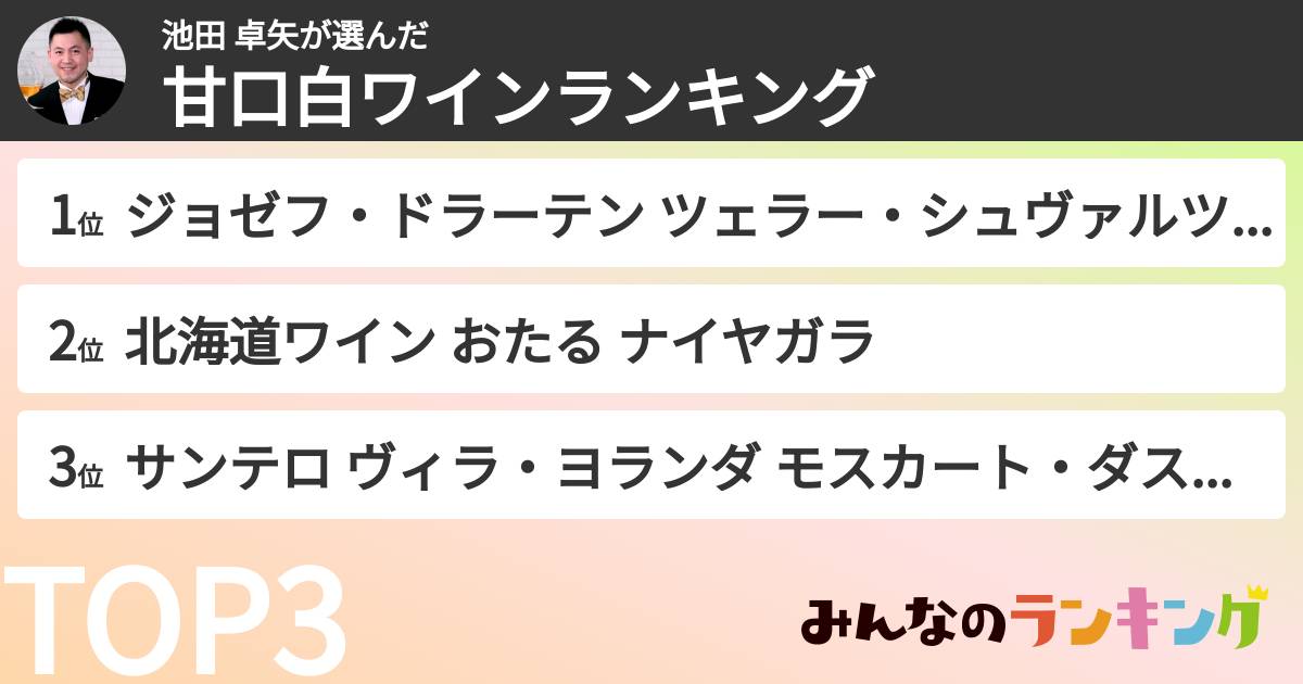 池田 卓矢さんの「甘口白ワインランキング」