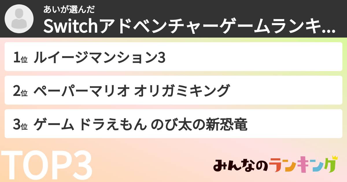 あいさんの「Switchアドベンチャーゲームランキング」