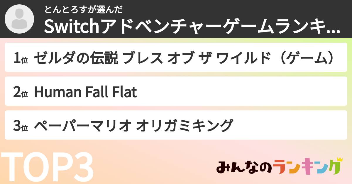 とんとろすさんの「Switchアドベンチャーゲームランキング」
