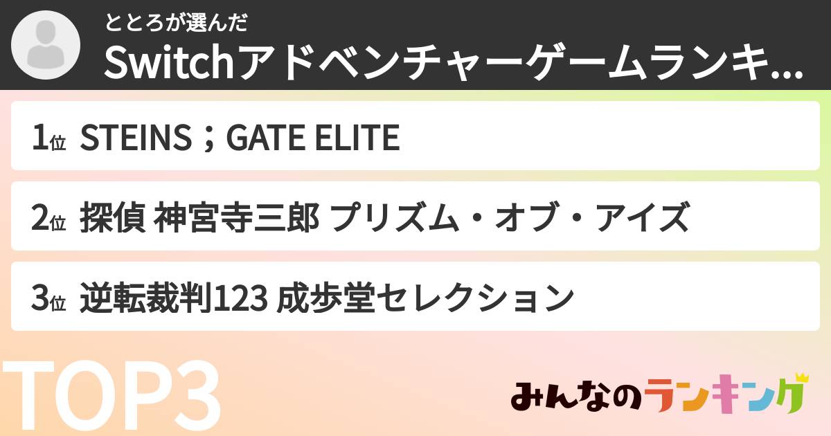 ととろさんの「Switchアドベンチャーゲームランキング」