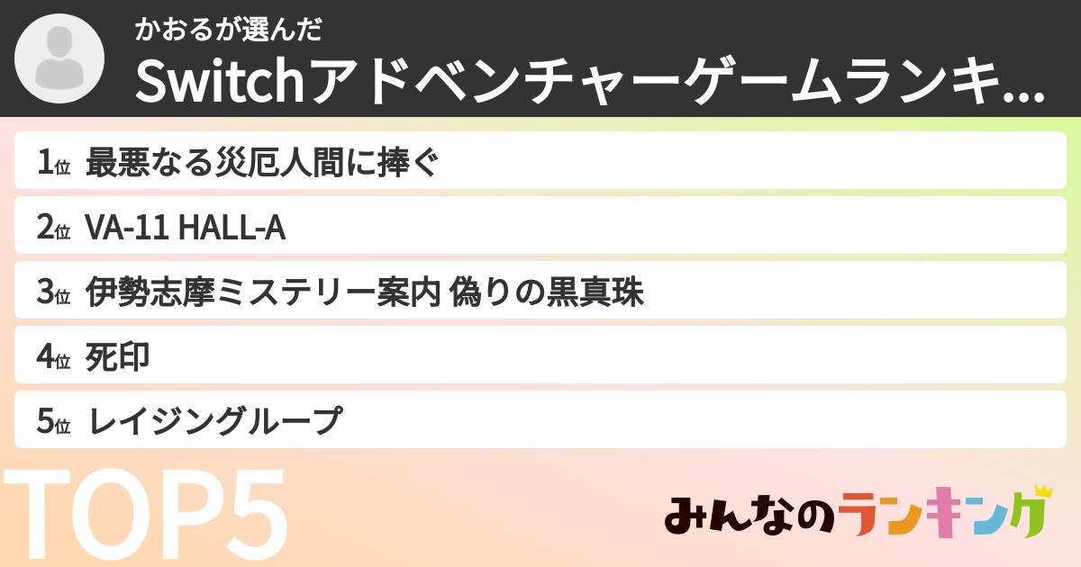 かおるさんの「Switchアドベンチャーゲームランキング」