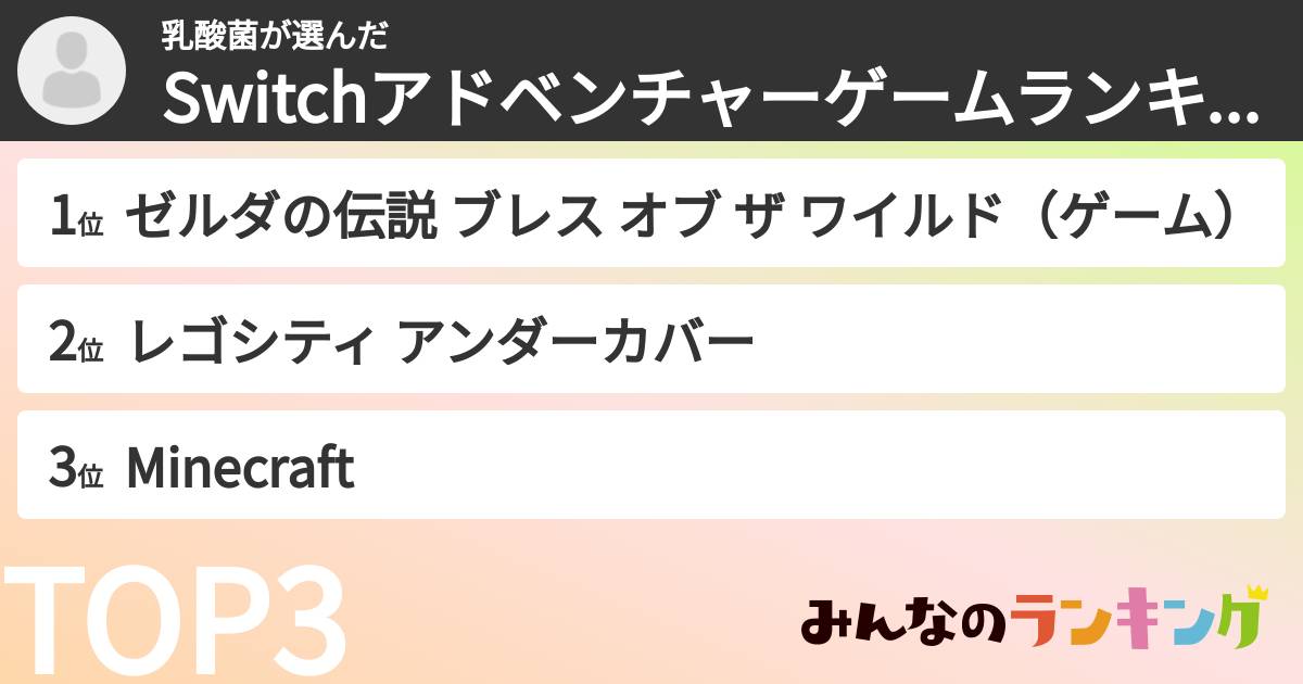 乳酸菌さんの「Switchアドベンチャーゲームランキング」
