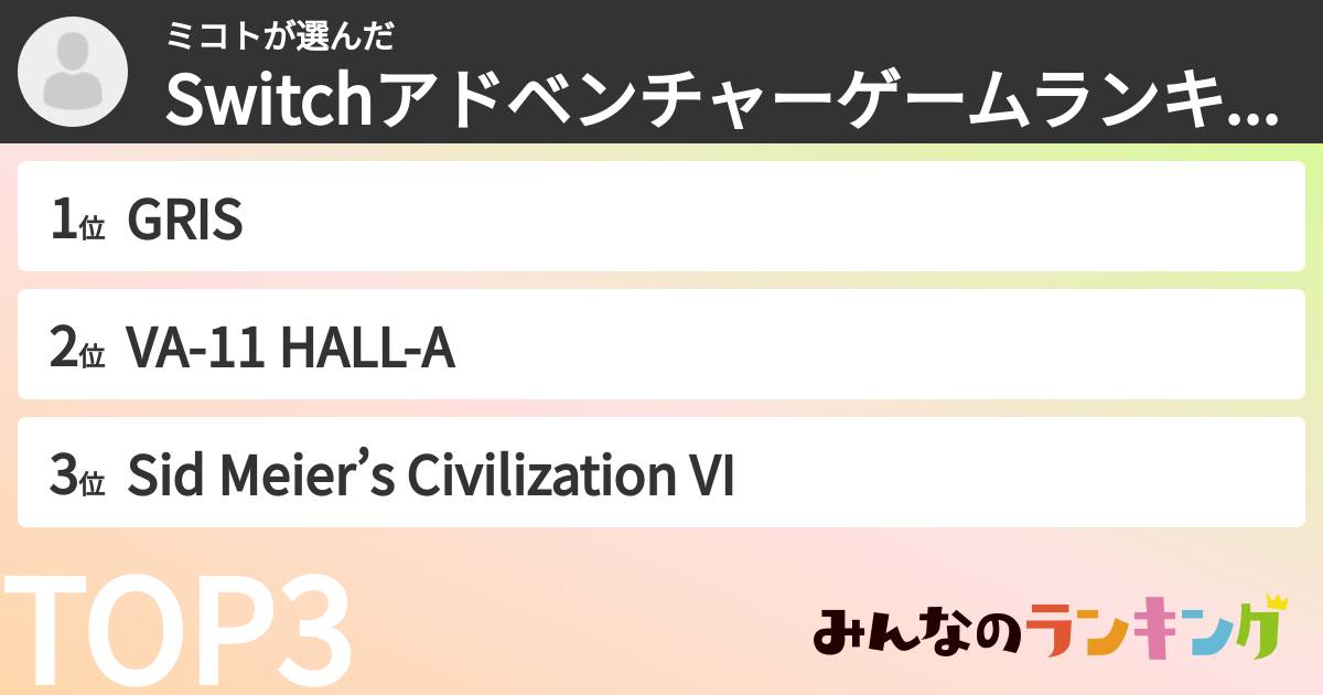 ミコトさんの「Switchアドベンチャーゲームランキング」