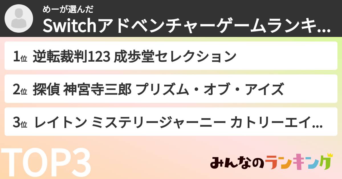 めーさんの「Switchアドベンチャーゲームランキング」