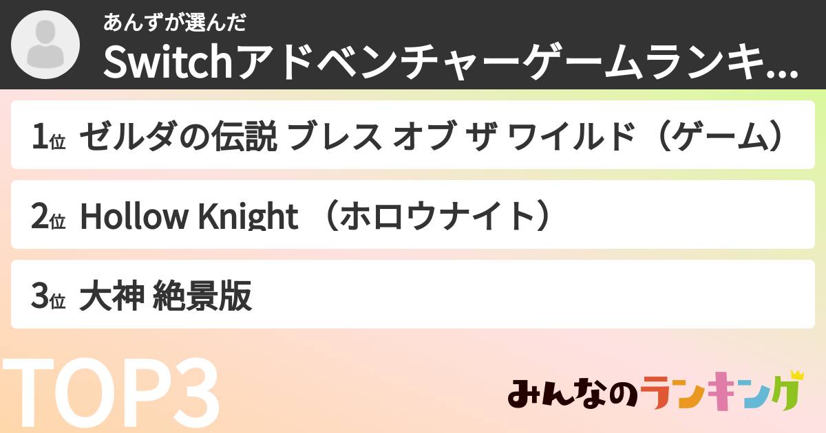 あんずさんの「Switchアドベンチャーゲームランキング」