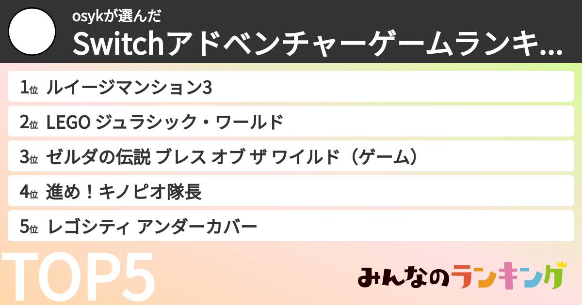 osykさんの「Switchアドベンチャーゲームランキング」