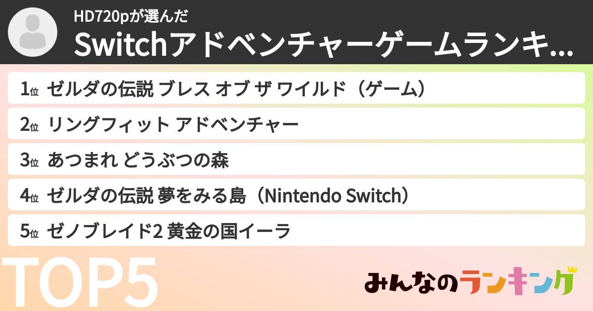 HD720pさんの「Switchアドベンチャーゲームランキング」