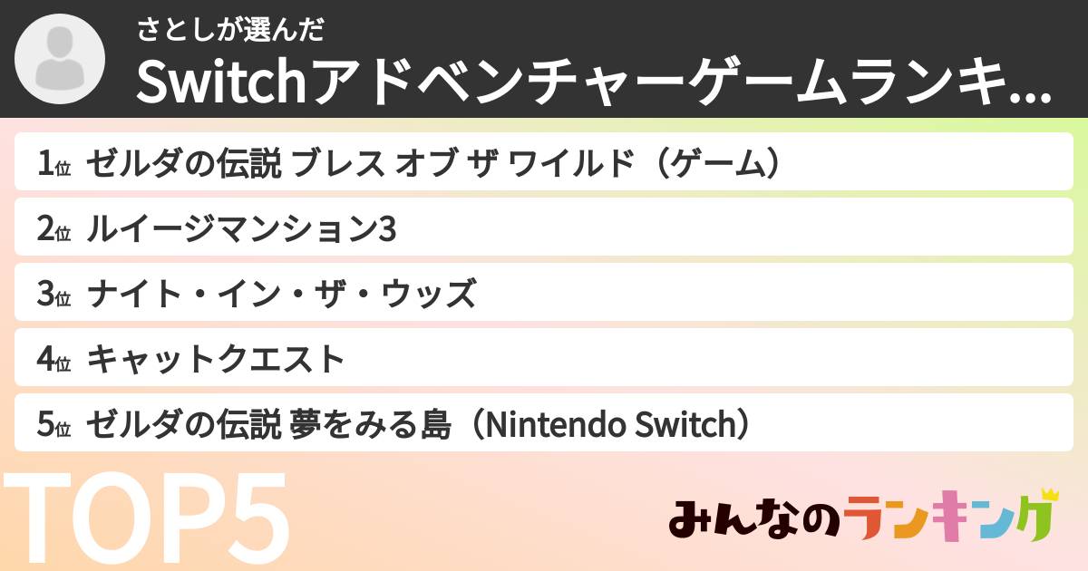 さとしさんの「Switchアドベンチャーゲームランキング」