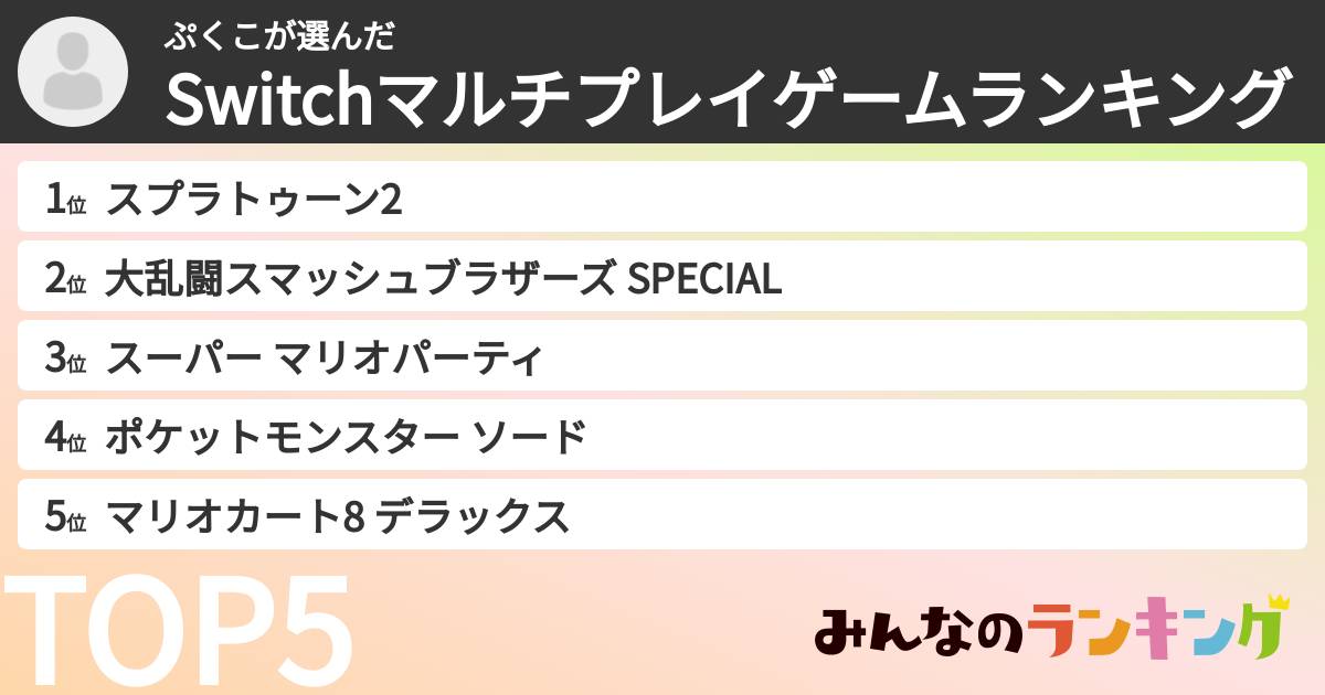 ぷくこさんの「Switchマルチプレイゲームランキング」