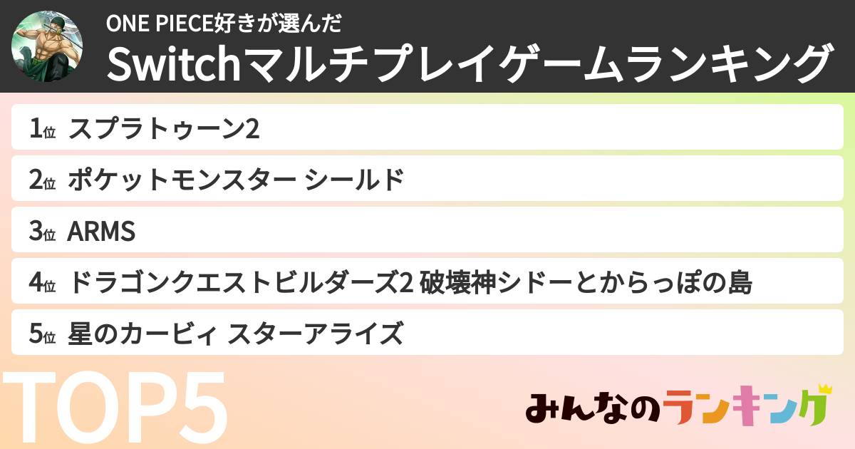 ONE PIECE好きさんの「Switchマルチプレイゲームランキング」