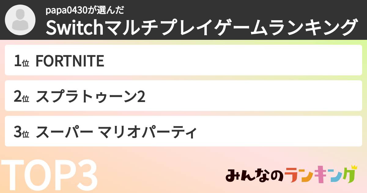 papa0430さんの「Switchマルチプレイゲームランキング」