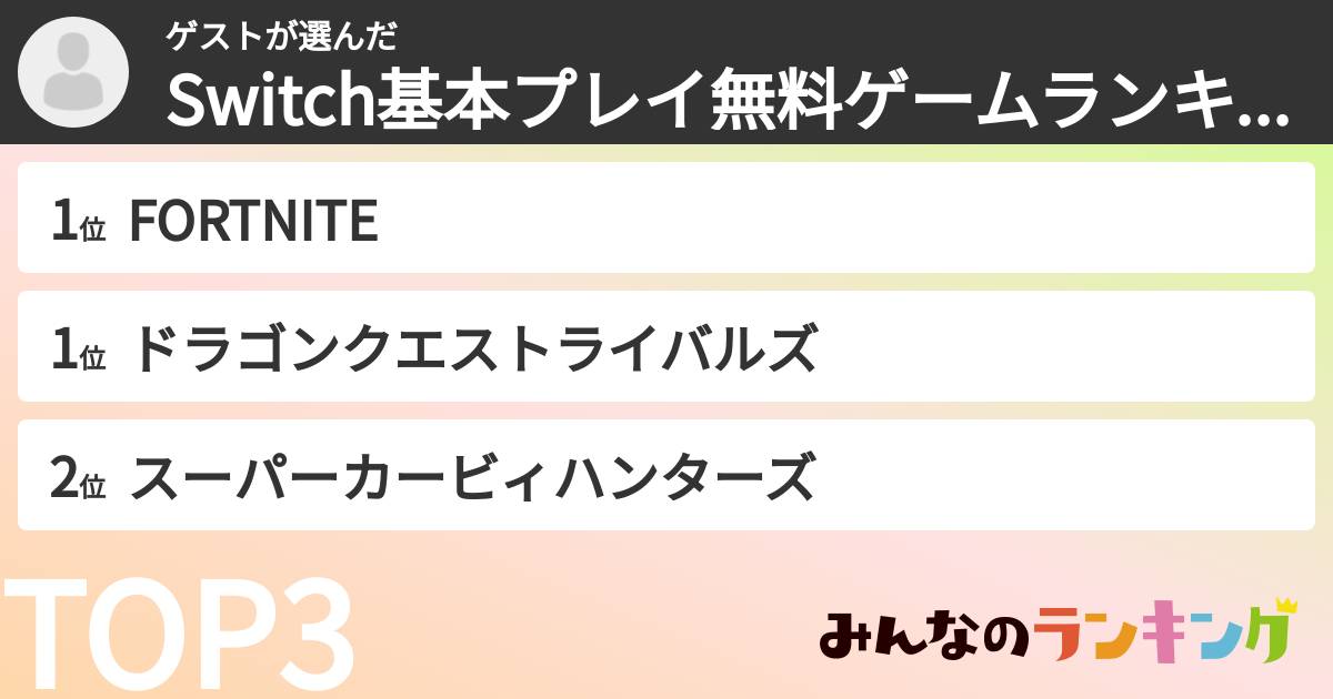 ゲストさんの「Switch基本プレイ無料ゲームランキング」