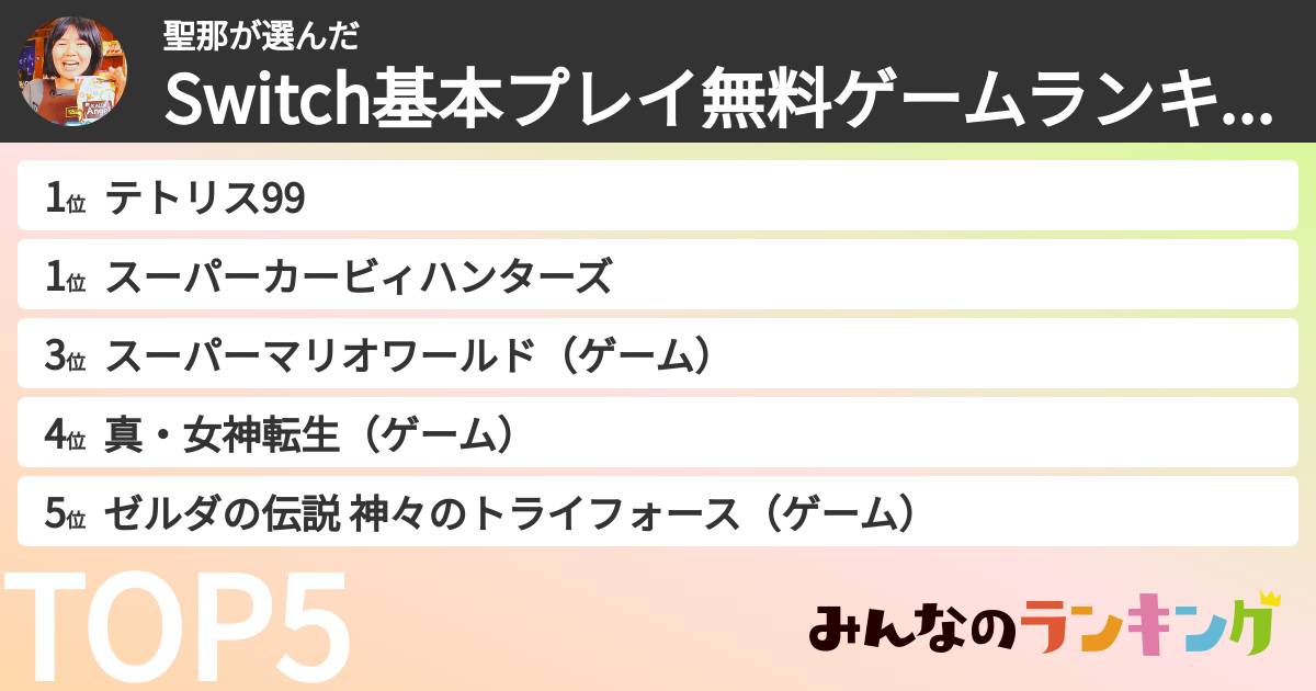 聖那さんの「Switch基本プレイ無料ゲームランキング」