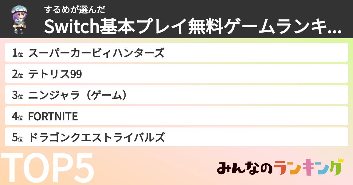するめさんの「Switch基本プレイ無料ゲームランキング」