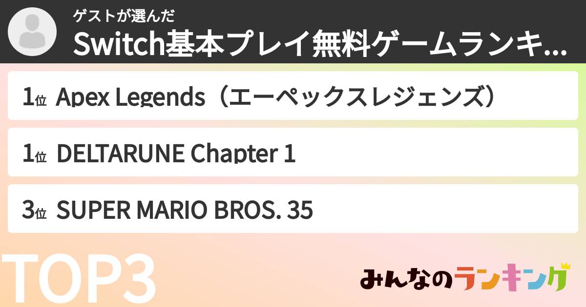 ゲストさんの「Switch基本プレイ無料ゲームランキング」