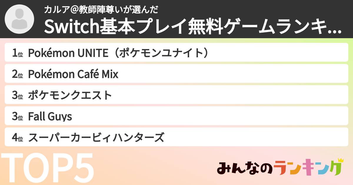 カルア@教師陣尊いさんの「Switch基本プレイ無料ゲームランキング」