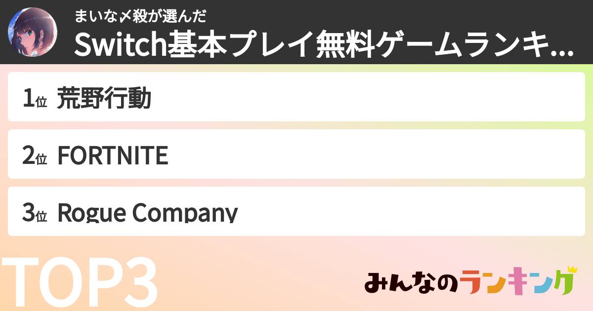 まいな〆殺さんの「Switch基本プレイ無料ゲームランキング」