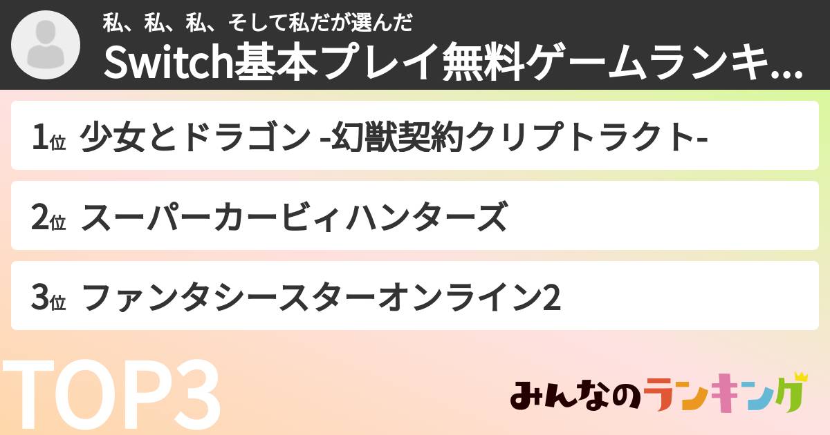 私、私、私、そして私ださんの「Switch基本プレイ無料ゲームランキング」