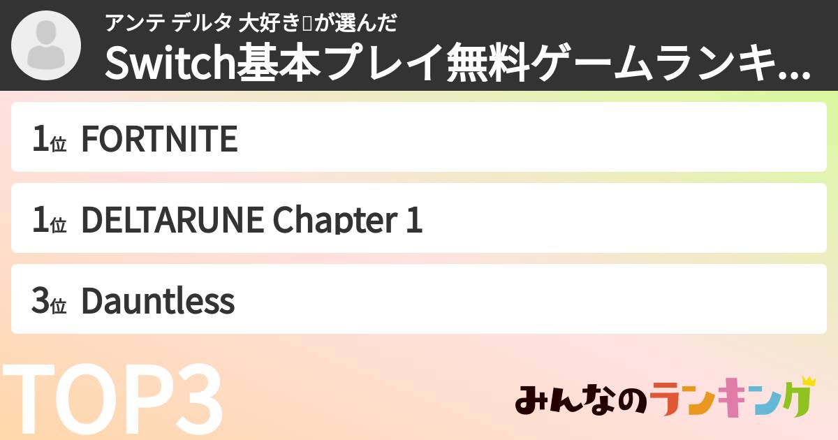 アンテ デルタ 大好き💕さんの「Switch基本プレイ無料ゲームランキング」