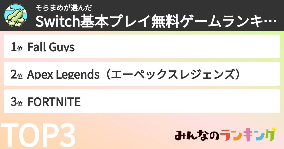 そらまめさんの「Switch基本プレイ無料ゲームランキング」
