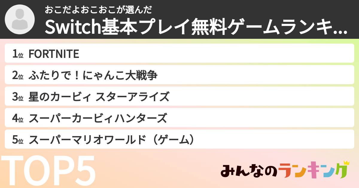 おこだよおこおこさんの「Switch基本プレイ無料ゲームランキング」