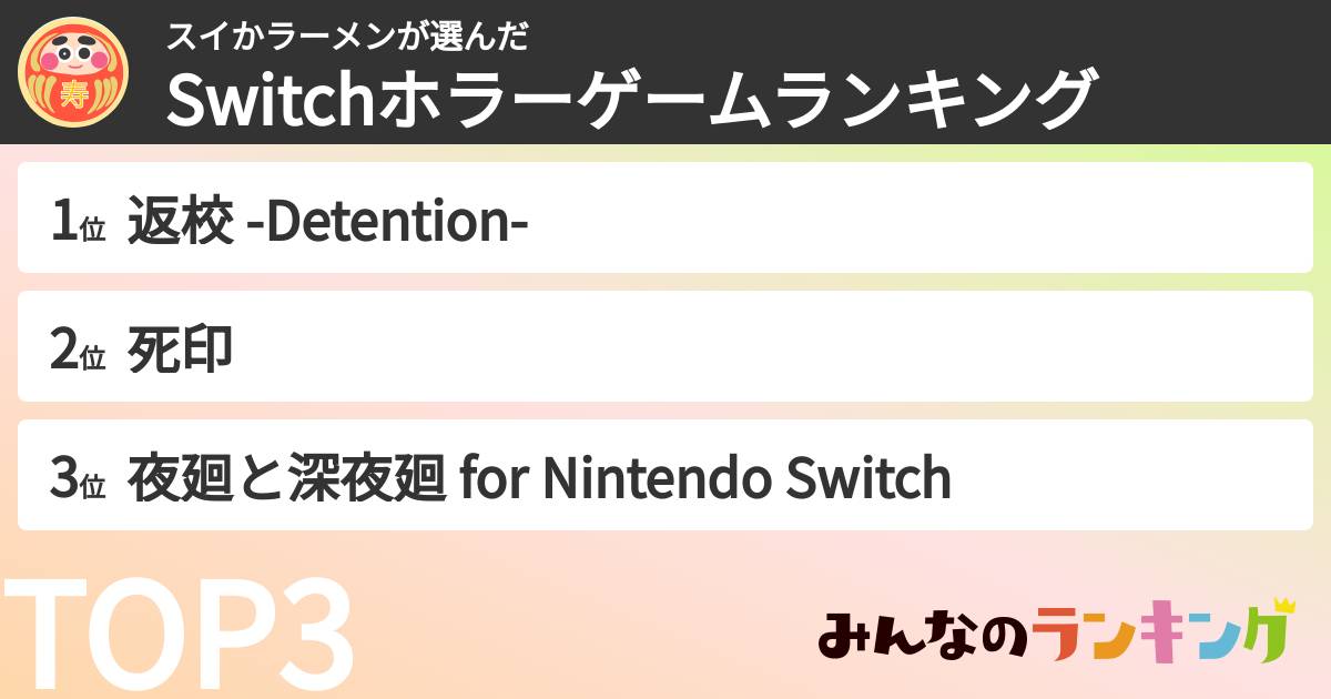 スイかラーメンさんの「Switchホラーゲームランキング」