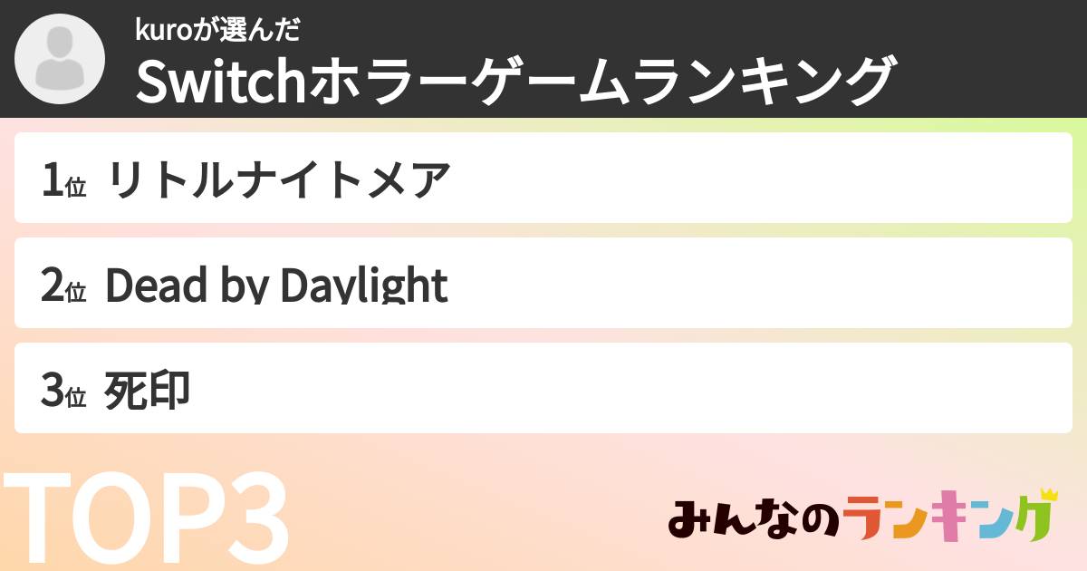 kuroさんの「Switchホラーゲームランキング」