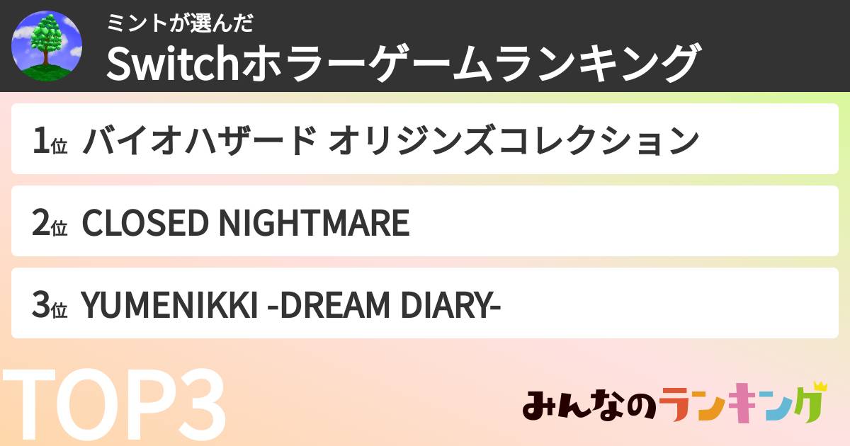 ミントさんの「Switchホラーゲームランキング」