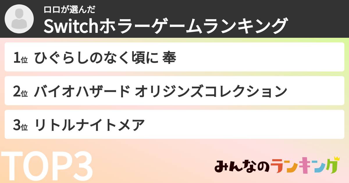 ロロさんの「Switchホラーゲームランキング」