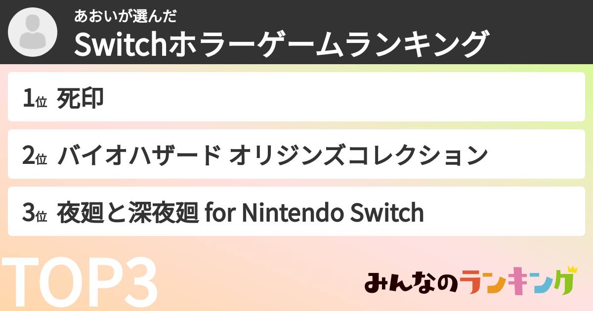 あおいさんの「Switchホラーゲームランキング」