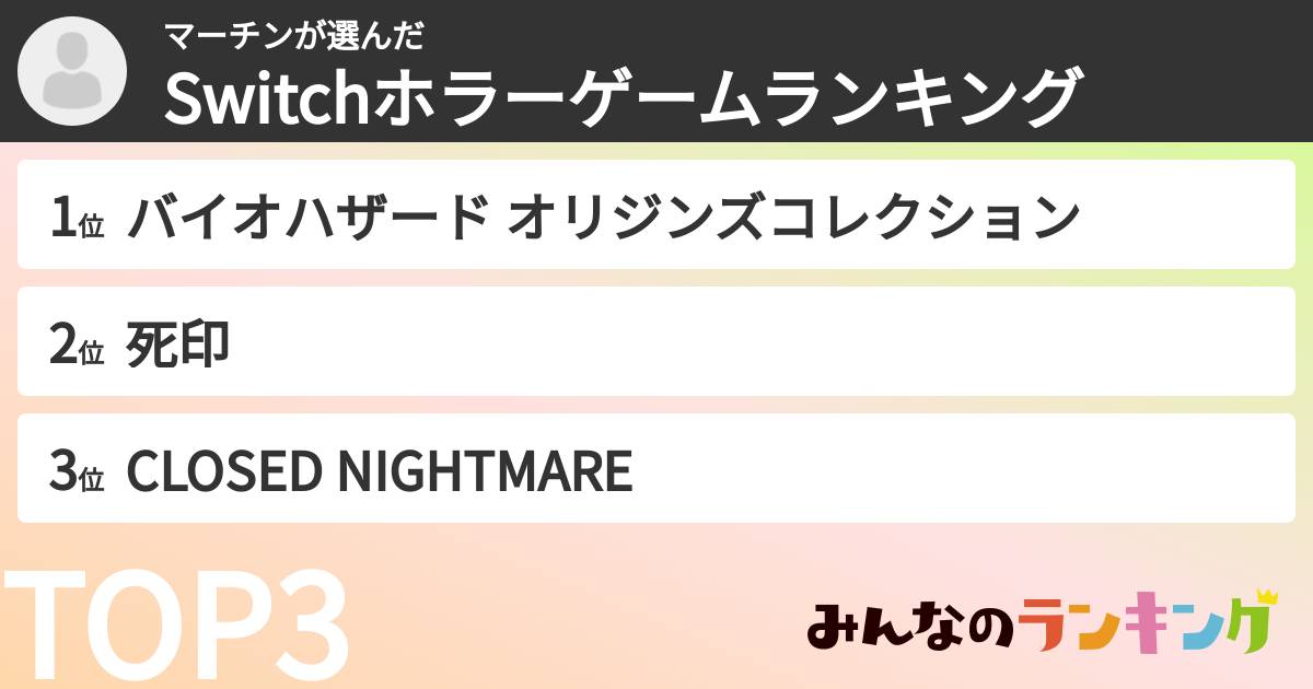 マーチンさんの「Switchホラーゲームランキング」