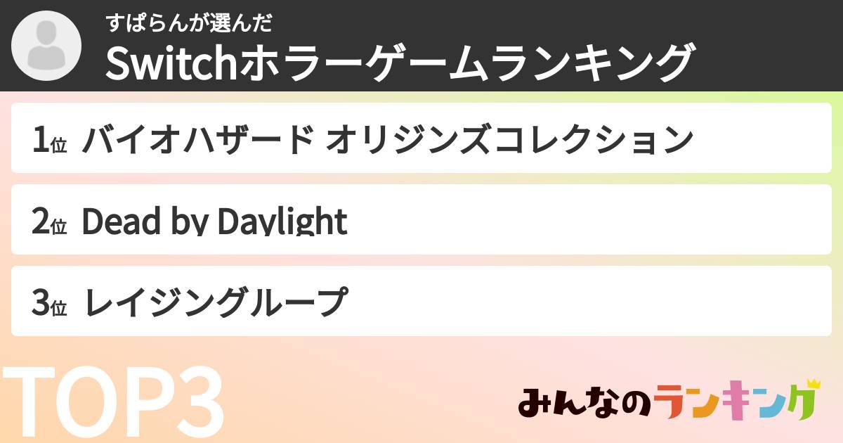 すぱらんさんの「Switchホラーゲームランキング」