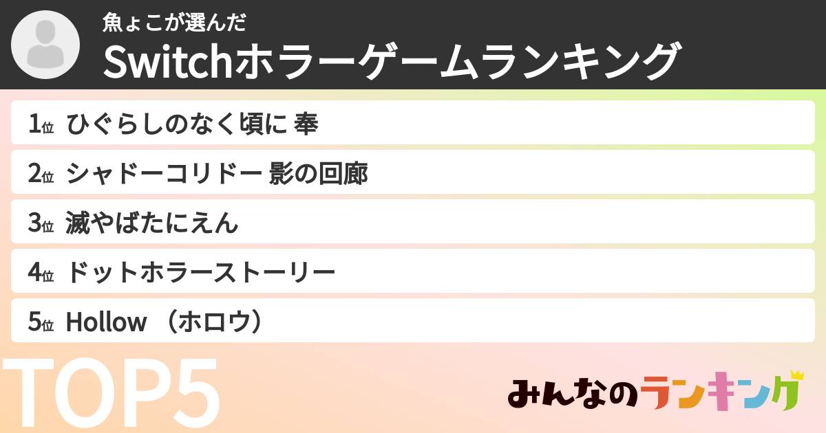 魚ょこさんの「Switchホラーゲームランキング」