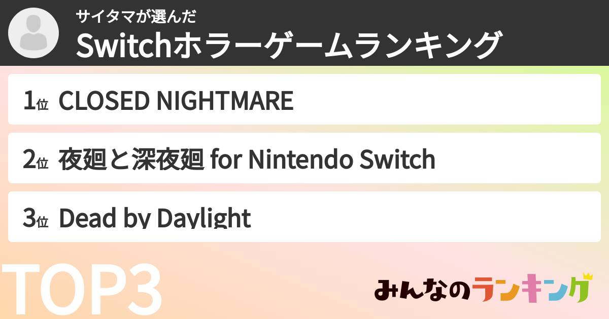 サイタマさんの「Switchホラーゲームランキング」
