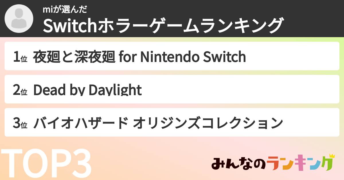 miさんの「Switchホラーゲームランキング」